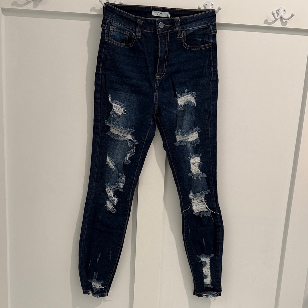 Cello High Rise Ripped Dark Blue Skinny Stretch Jeans